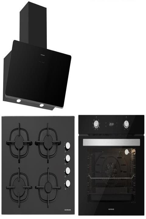 Silverline Siyah Cam Ankastre Set 5 Yıl Garanti (3457 Soho 60+cs5343b01+bo6504b01)