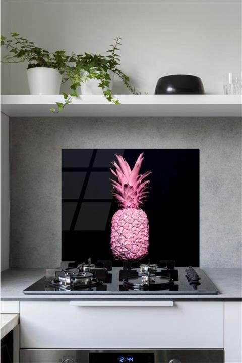 Saban 60 X 70 Cm Siyah Ananas Desenli Cam Ocak Arkası Koruyucu