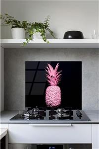 Saban 60 X 70 Cm Siyah Ananas Desenli Cam Ocak Arkası Koruyucu