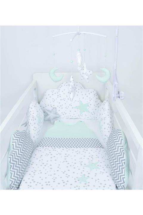 AYZEN HOME Mınt Bulutlu Korumalık Ve Carşaf