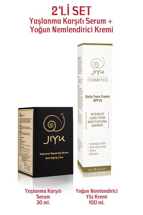 JIYU Yaşlanma Karşıtı Kırışıklık Önleyici Onarıcı Serum + Yoğun Nemlendirici Yüz Kremi 2'li Set