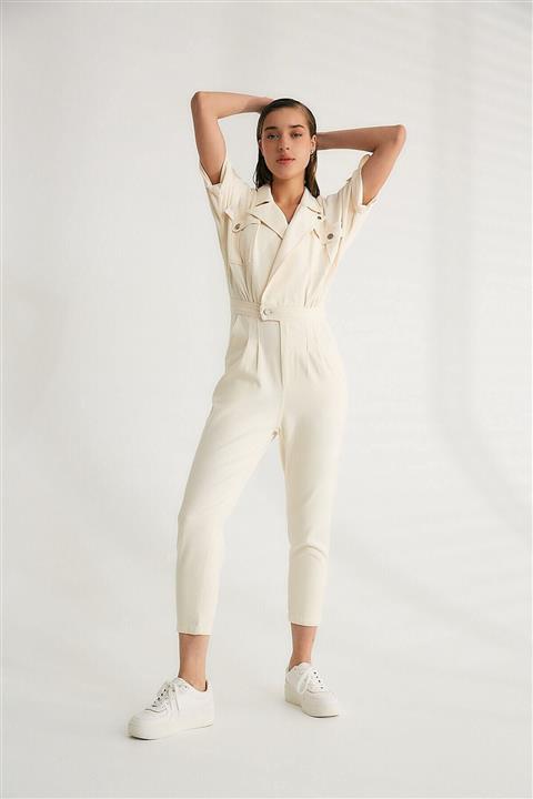 Robin Kadın Krem Kruvaze Cepli Tulum