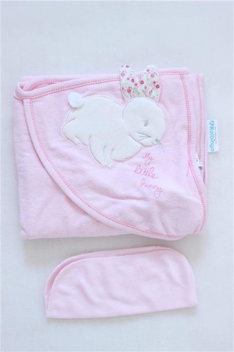 Bebessi Tavşan Figürlü Bebek Banyo Havlusu Pembe