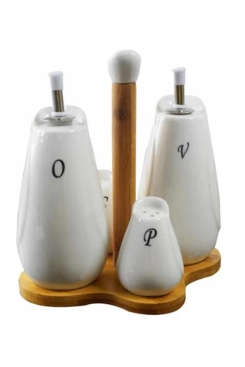 AROW Bambu Porselen Yağdanlık Takımı Beyaz