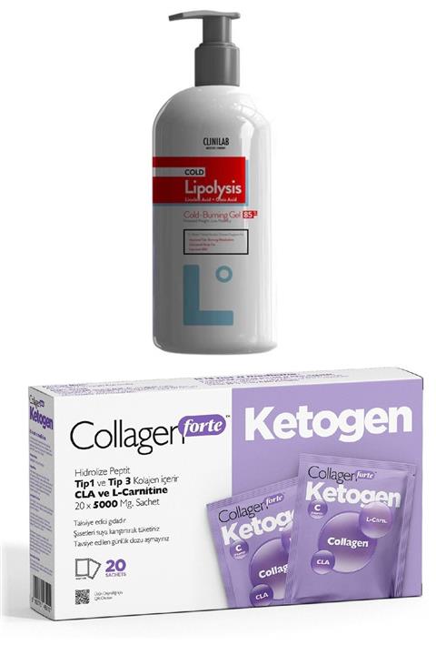 LİPOLYSİS Bölgesel Zayıflama Lipoliz Cold Jel 250 Ml + Collagen Forte Ketogen 20 Şase Kzmprt