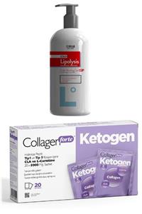 LİPOLYSİS Bölgesel Zayıflama Lipoliz Cold Jel 250 Ml + Collagen Forte Ketogen 20 Şase Kzmprt