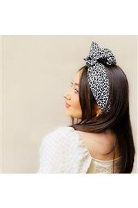 Lovesome Handmade Gri Leopar Desenli Afrika Model Telli Kadın Saç Bandı Bandana