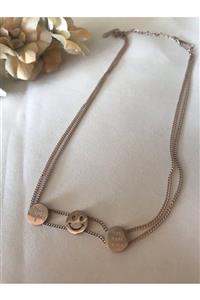 D'mare Accessories Kadın Çelik Rose Gülen Yüz Choker Kolye