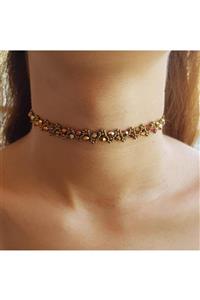 Handmade By HLY El Yapımı Gold-pembe Renk Geçişli Kristal Taşlı Choker