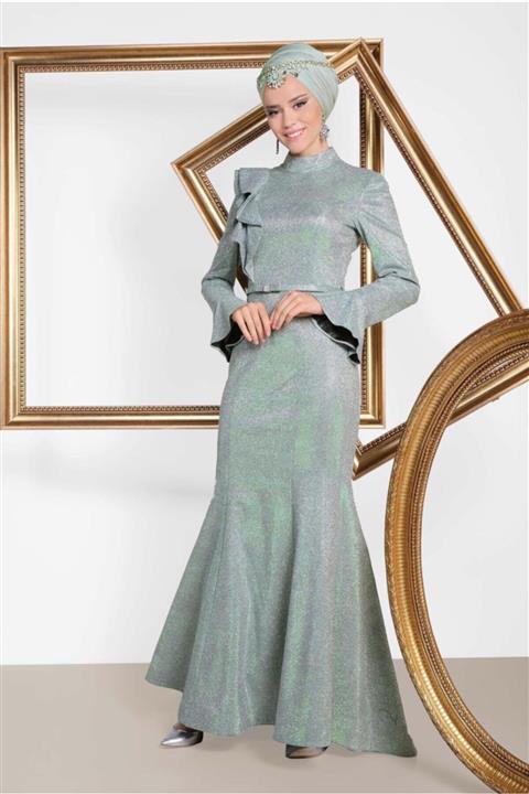 TRENDTESETTÜR Volan Detaylı Balık Model Simli Abiye 5550