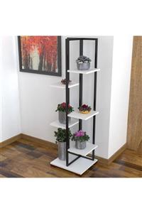 Savran Home 6 Raflı Ayakları Metal Modern Şık Ev Ofis Çiçeklik Saksılık 145x40 - Fiore Beyaz