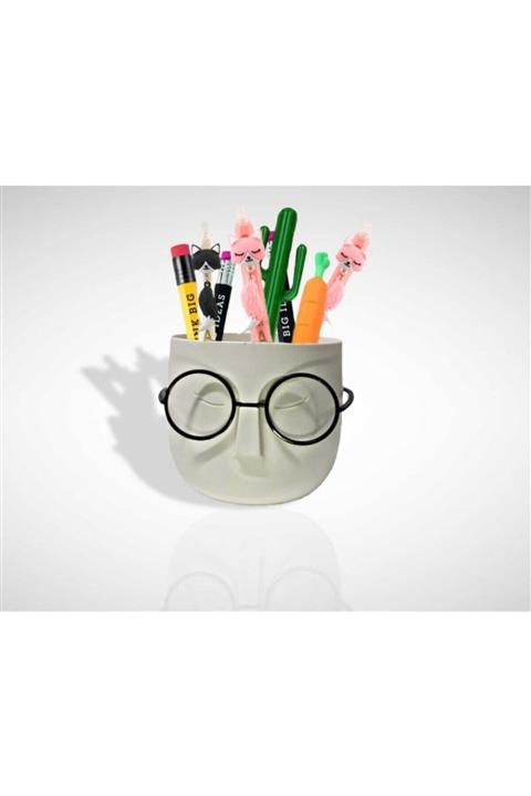 Eva Dekor Profesör Gözlüklü Plastik Masa Üstü Saksı Kalem Kutusu