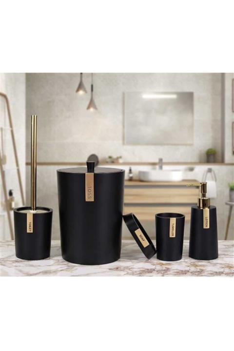 By Selim Troy 5 Parça Banyo Seti Siyah-altın