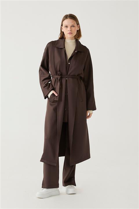 Suud Collection Kahverengi Şal Yaka Scuba Trençkot