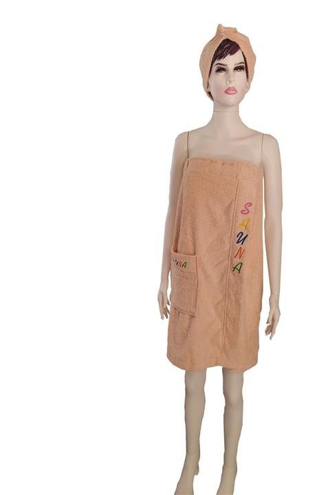 Fronte Home Plaj Elbisesi Sauna Bone Set %100 Pamuklu Nakışlı Somon