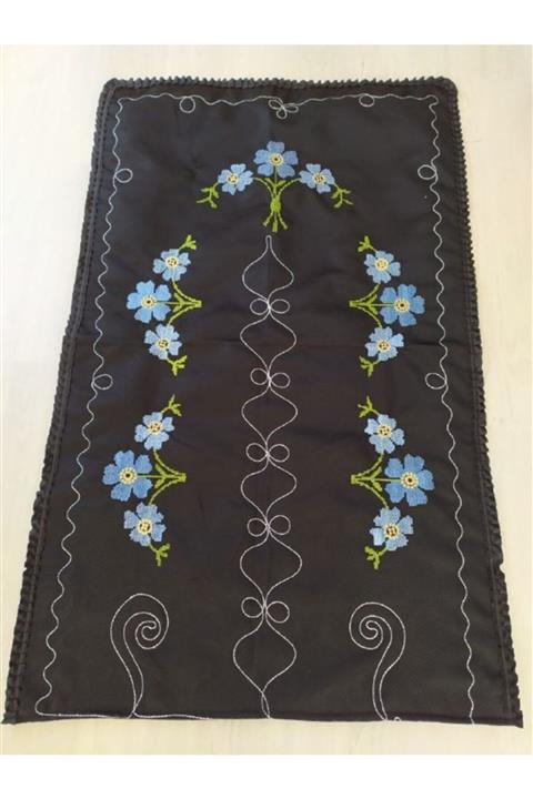 Çeyiz Bahçesi Kanaviçe Nakışlı Mevran Seccade Siyah Mavi