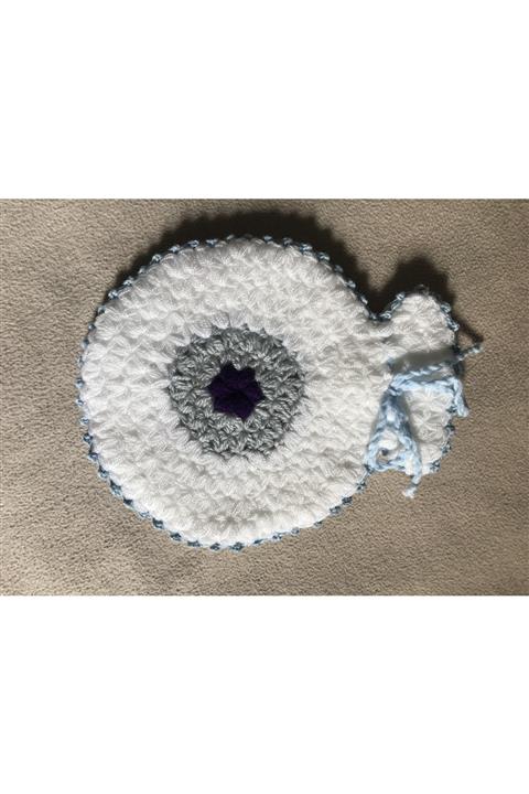 KadişinElSanatları El Örgüsü Çeyizlik Banyo Lifi - Mavi, Gri Mor Detaylı