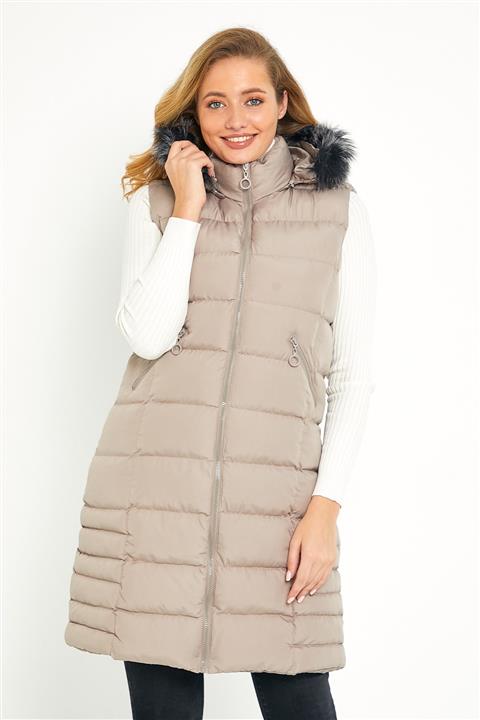 DYNAMO Kadın Taş Kürklü Kapüşonlu Uzun Kapitone Şişme Yelek