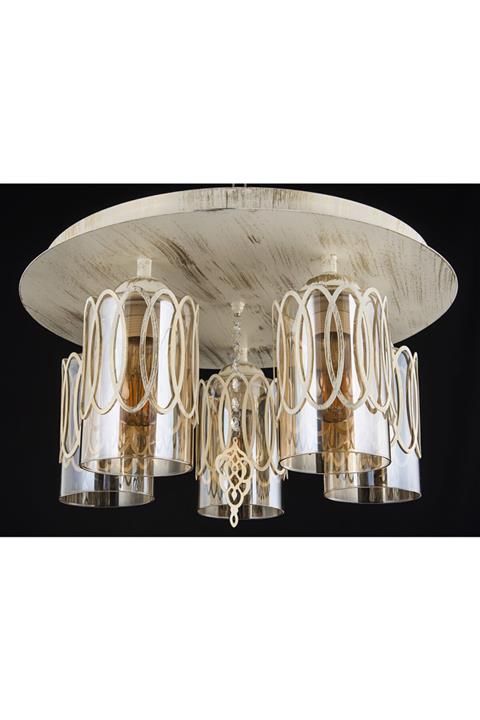 RONİSU AYDINLATMA Sümbül Krem Patina Yuvarlak 5 Li Avize