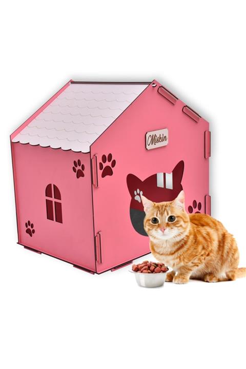 Ahşap Şehri Pisi Home Ahşap Dekoratif Pembe Kedi Evi