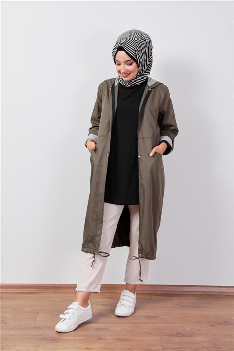 Wathka Kadın Haki Kapüşonlu Trençkot