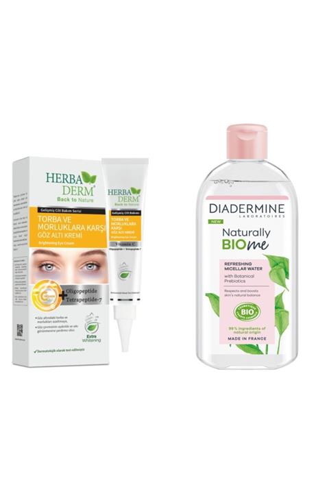 Herbaderm Göz Altı Bakım Kremi 15ml +diadermine Naturally Bio Me Micellar Temizleyici 400ml