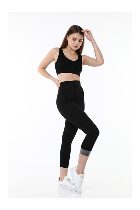 FİT1BEDEN Zayıflatan Termal Sauna Tayt 2 Kademe Agraf Kopçalı