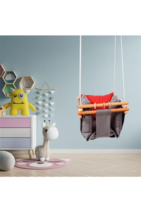 BosphorusStore Tavana Asılan Ahşap Bebek Salıncak, Yastıklı Bebek Hamak Salıncak