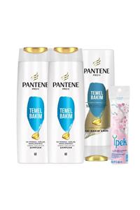 Pantene Temel Bakım Şampuan 400 ml X 2 Saç Bakım Kremi 360 ml Makyaj Pamuğu