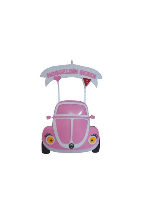renklibalonpartystore Keçe Kapı Süsü - Pembe Araba