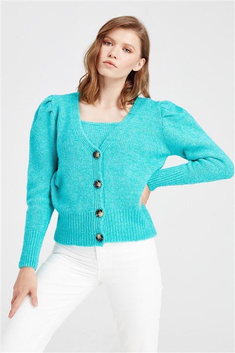 SHERIN Kadın Turkuaz Buklet Hırka Swc2032t