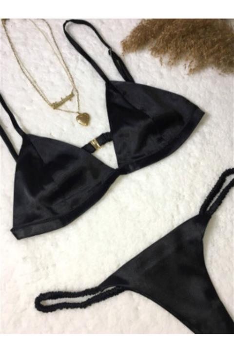Rhea's by irem ekinci Siyah Saten Bralet Takım