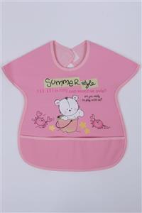 Cansın Mini Kız Bebek Pembe Sevimli Ayıcık Baskı Muşamba Önlük 0818b