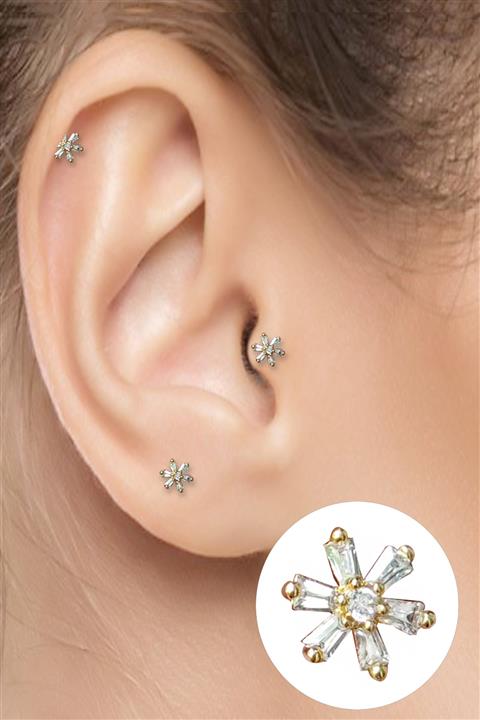 Salyangoz Company Cerrahi Çelik Kıkırdak Helix Tragus Piercing Çiçek Figür Gold Renk(1 Adet) Chpgld02