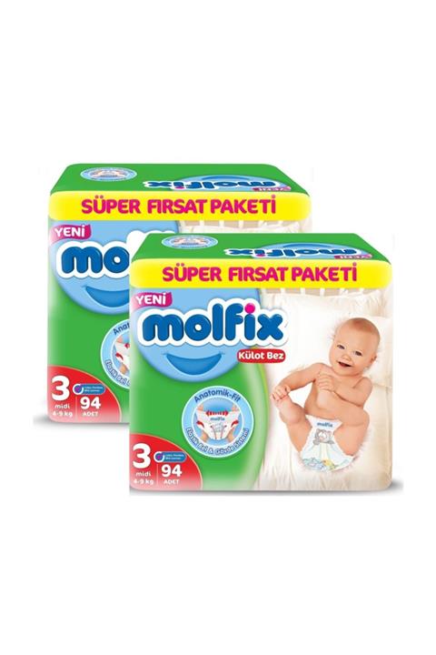 Molfix Pants Külot Bez Süper Fırsat Paket Midi 3 Beden 94 Adet 2'li Set