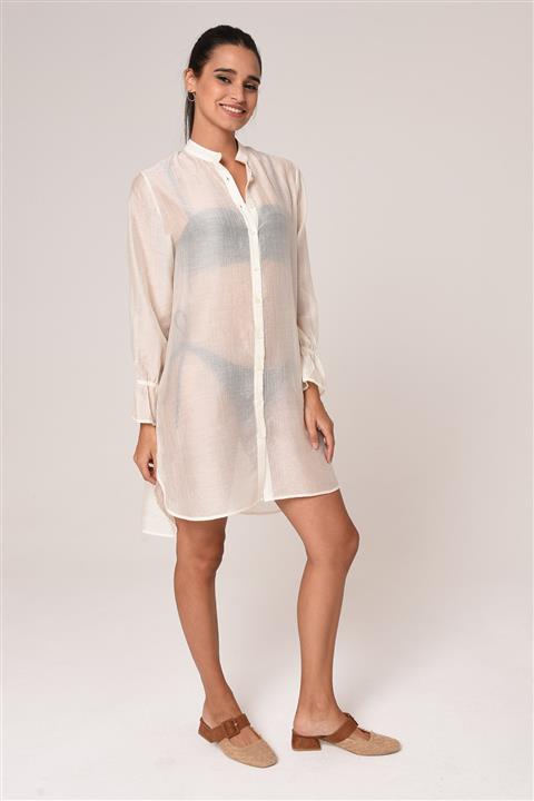 FİİLİSTANBUL Beyaz İnce Gömlek Plaj Elbisesi