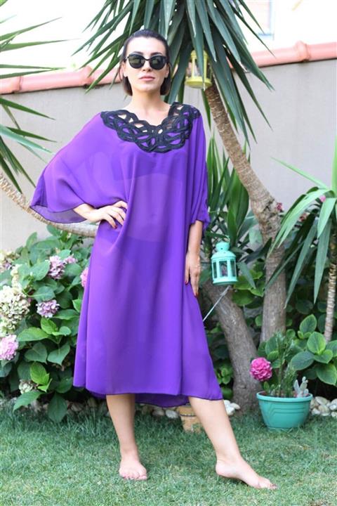 FAZZA FABRİKA Mor Yaka Detay Plaj Elbisesi