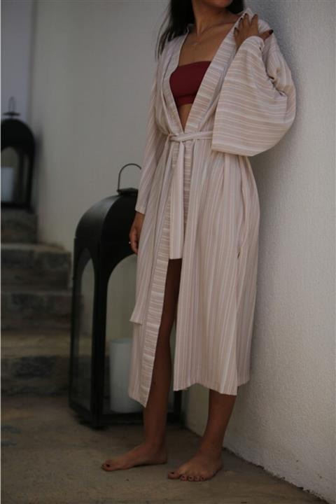 ALİKİ Selina Bej Çizgili Kimono