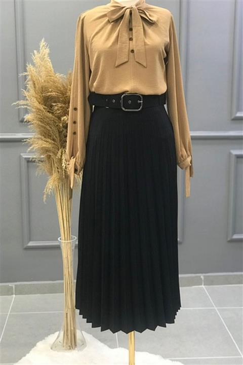 Ebrar Mimona 4065 Piliseli Mevlana Etek-siyah