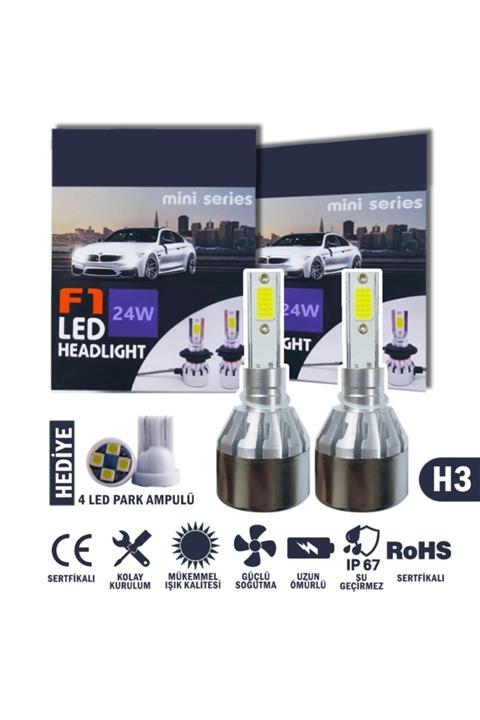 C9 F1 H3 Mini Kar Beyazı Led Xenon Far Led Zenon Ampulü Şimşek Etkili 6500k 6400lm