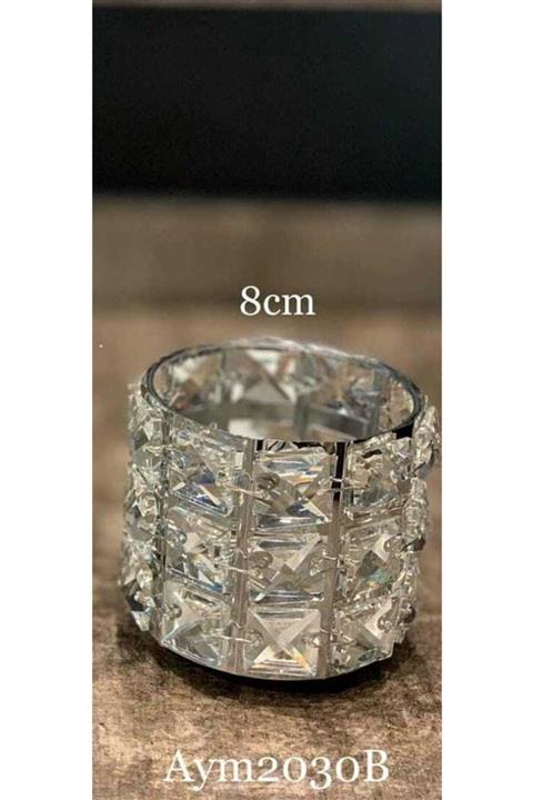 decovien Kristal Taşlı Mumluk Gümüş