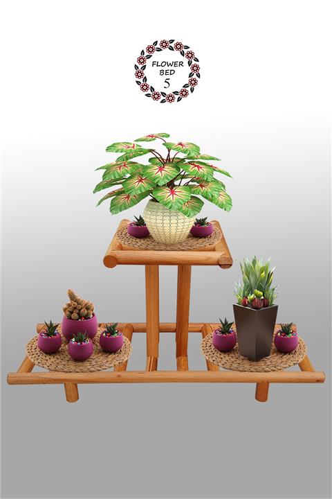 Kedi Kulübesi Çiçek Standı 5 - Walnut Çiçeklik -ahşap Saksılık- Çiçek Rafı - Balkon Düzenleme