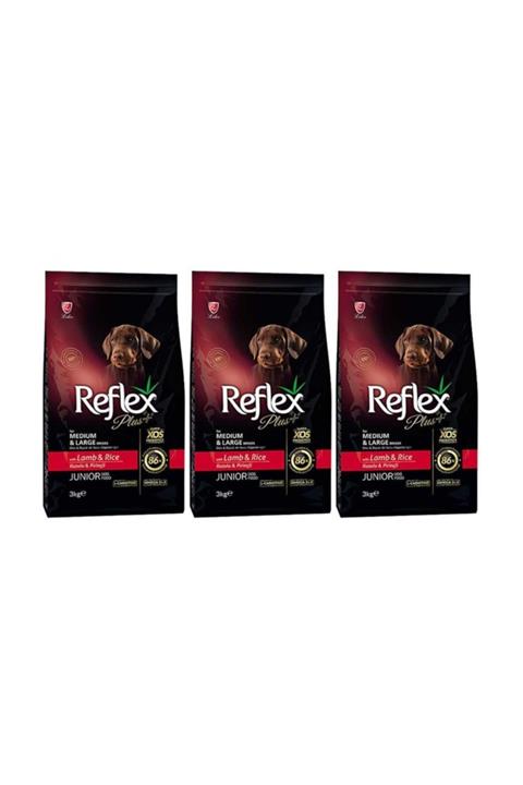 Reflex Orta Büyük Irk Kuzulu Pirinçli Yavru Köpek Maması 3 Kg x 3 Adet