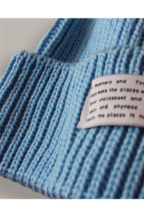 TRİSHULAK Studio Triko Bebek Mavi Düz Bere