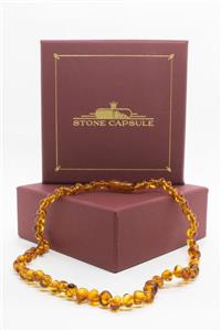 STONE CAPSULE Yetişkin Baltık Kehribar Kolye Karamel (cognac) Renk Parlak Barok Kesim