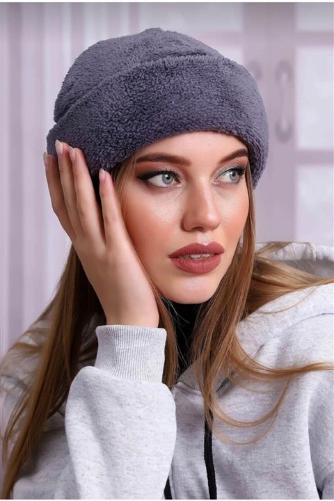 Vangel's Kadın Antrasit Katlamalı Peluş Bere