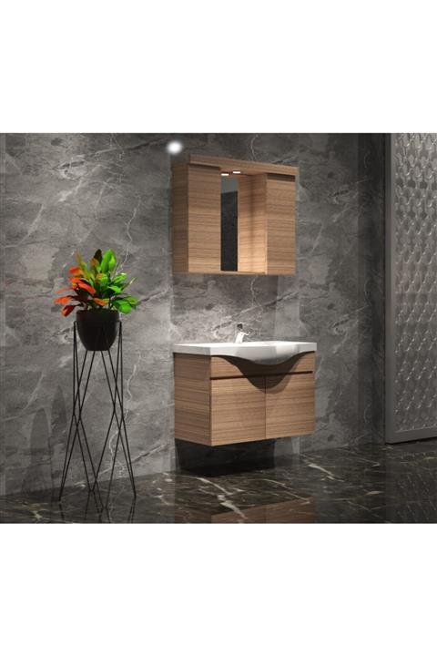 ÖZCEDEN Yıldız Banyo Dolabı 80cm Komple Teak Renkli