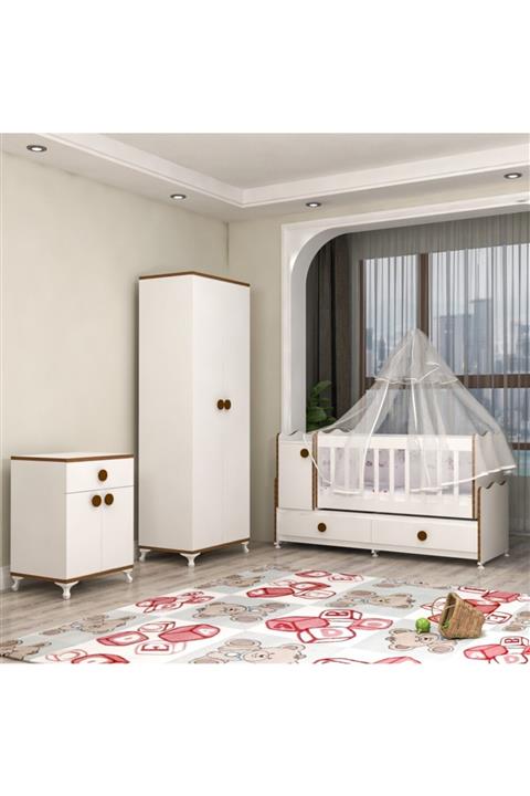 Garaj Home Pırlanta Yıldız 2 Kapaklı Bebek Odası Takımı Sümela- Yatak Ve Uyku Seti Kombinli Uyku Seti Beyaz