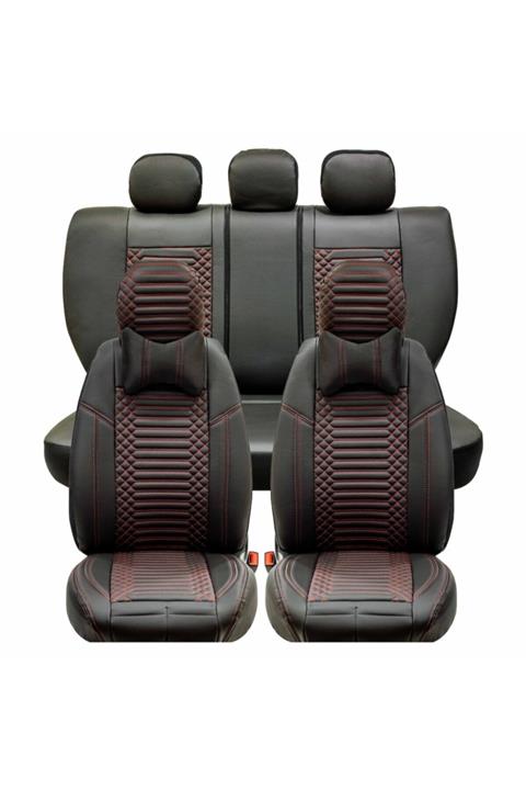Stil Dacia Duster Lüks Deri Oto Koltuk Kılıfı Ön/arka Set Exclusive Siyah Kırmızı