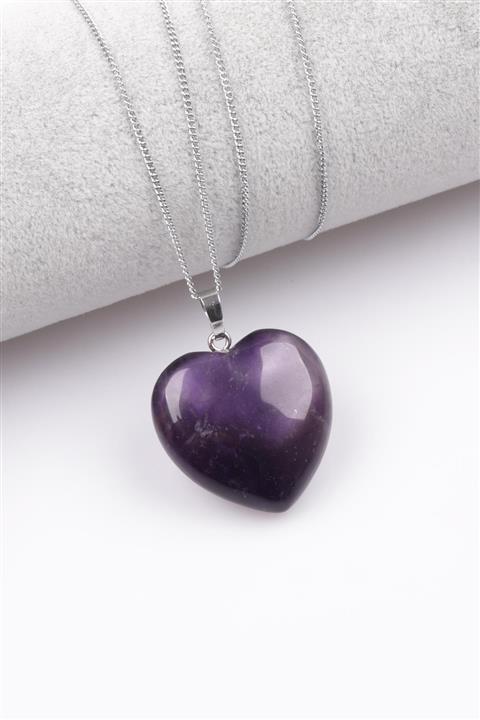 Alibaba Doğaltaş Ametist Doğal Taş Kalp Kolye